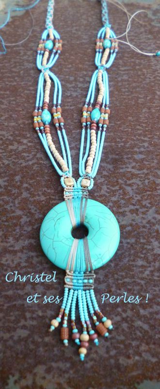 Sautoir macramé et Donut Howlite turquoise