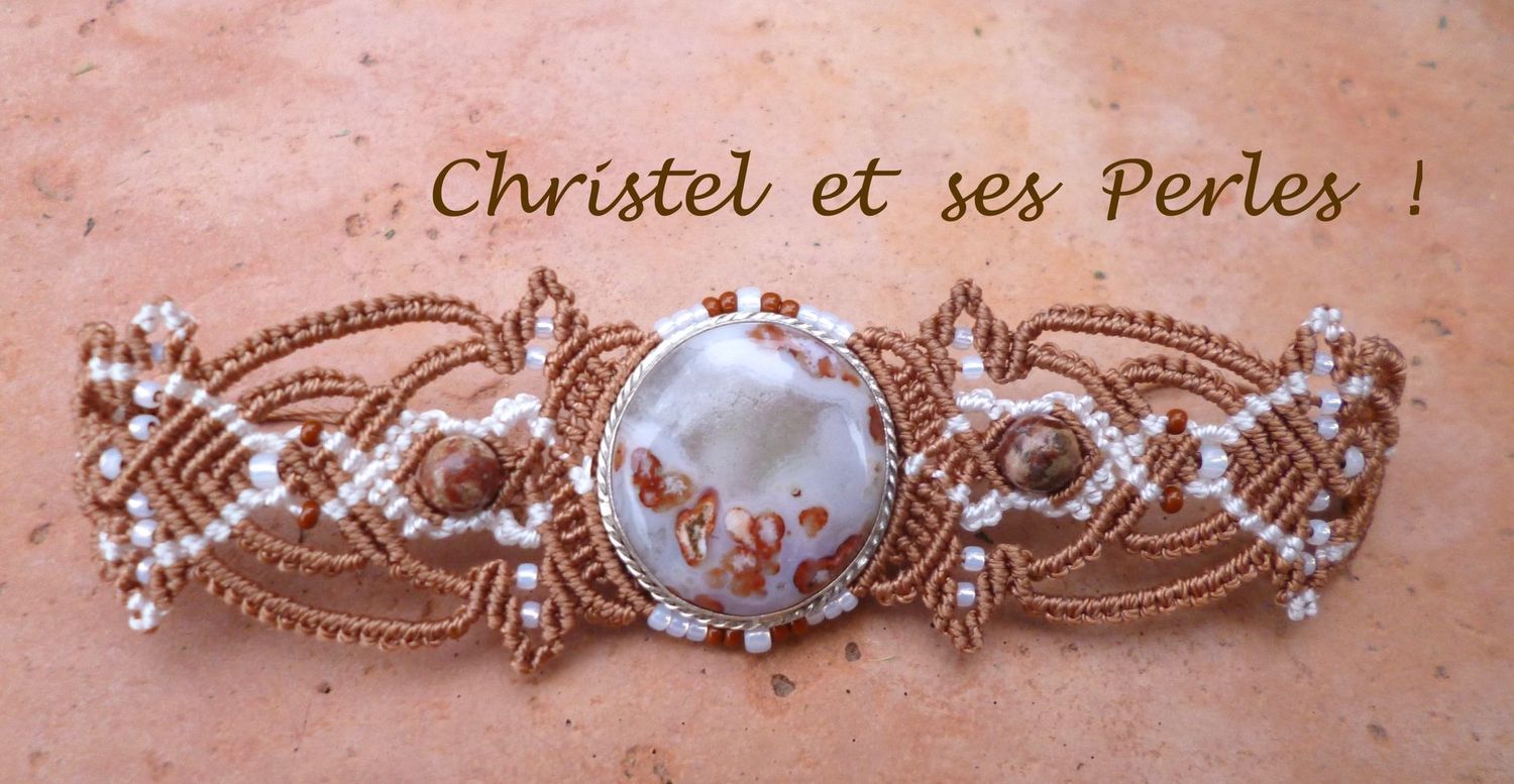 Bracelet macramé feuilles, et Agate ronde