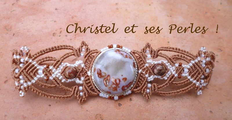 Bracelet macramé feuilles, et Agate ronde