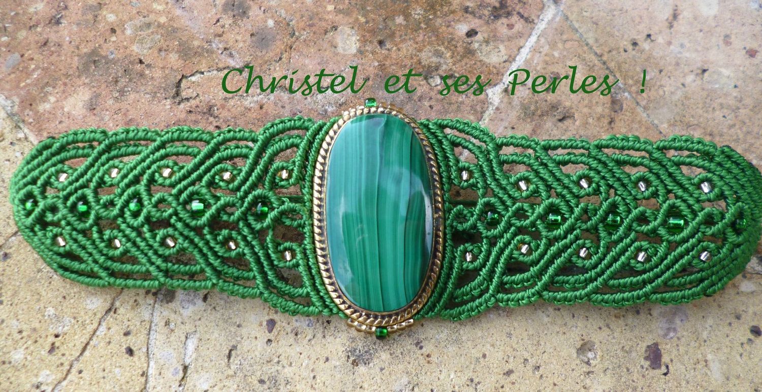 Bracelet macramé baroque et Malachite sertie