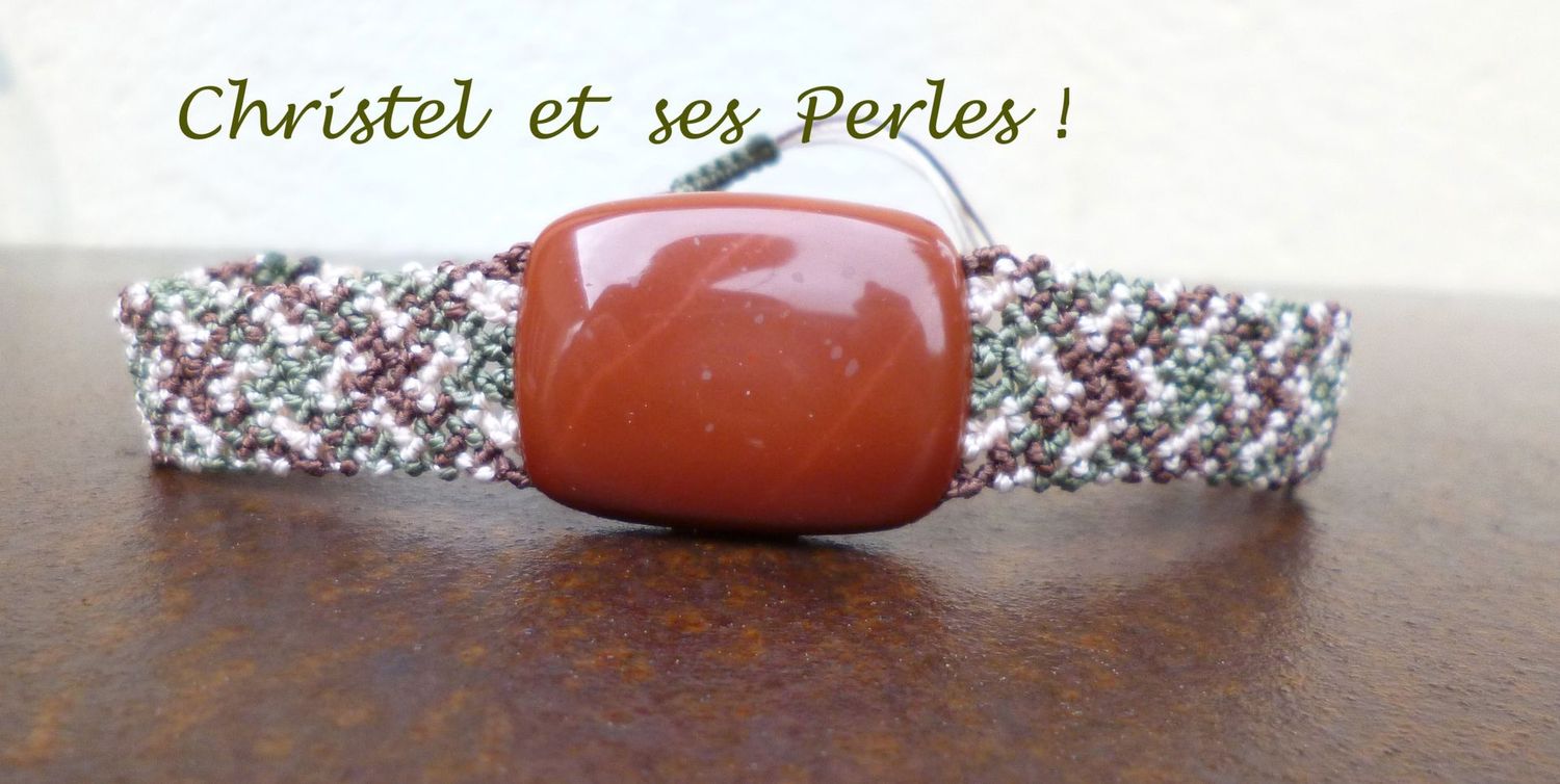 Bracelet macramé mixte et jaspe rouge