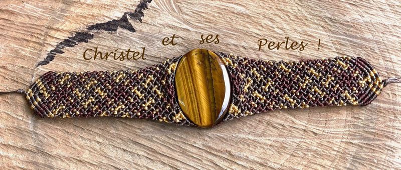 Bracelet macramé mixte et Oeil de tigre