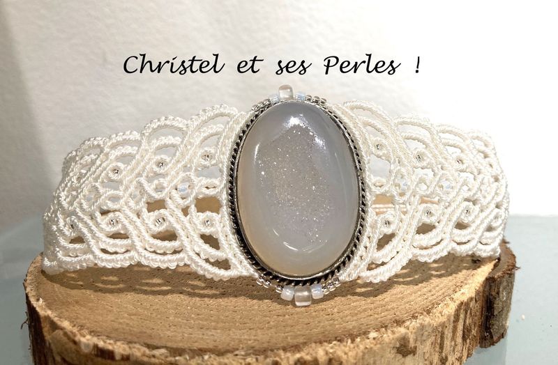 Bracelet macramé baroque et Druse d'onyx blanc