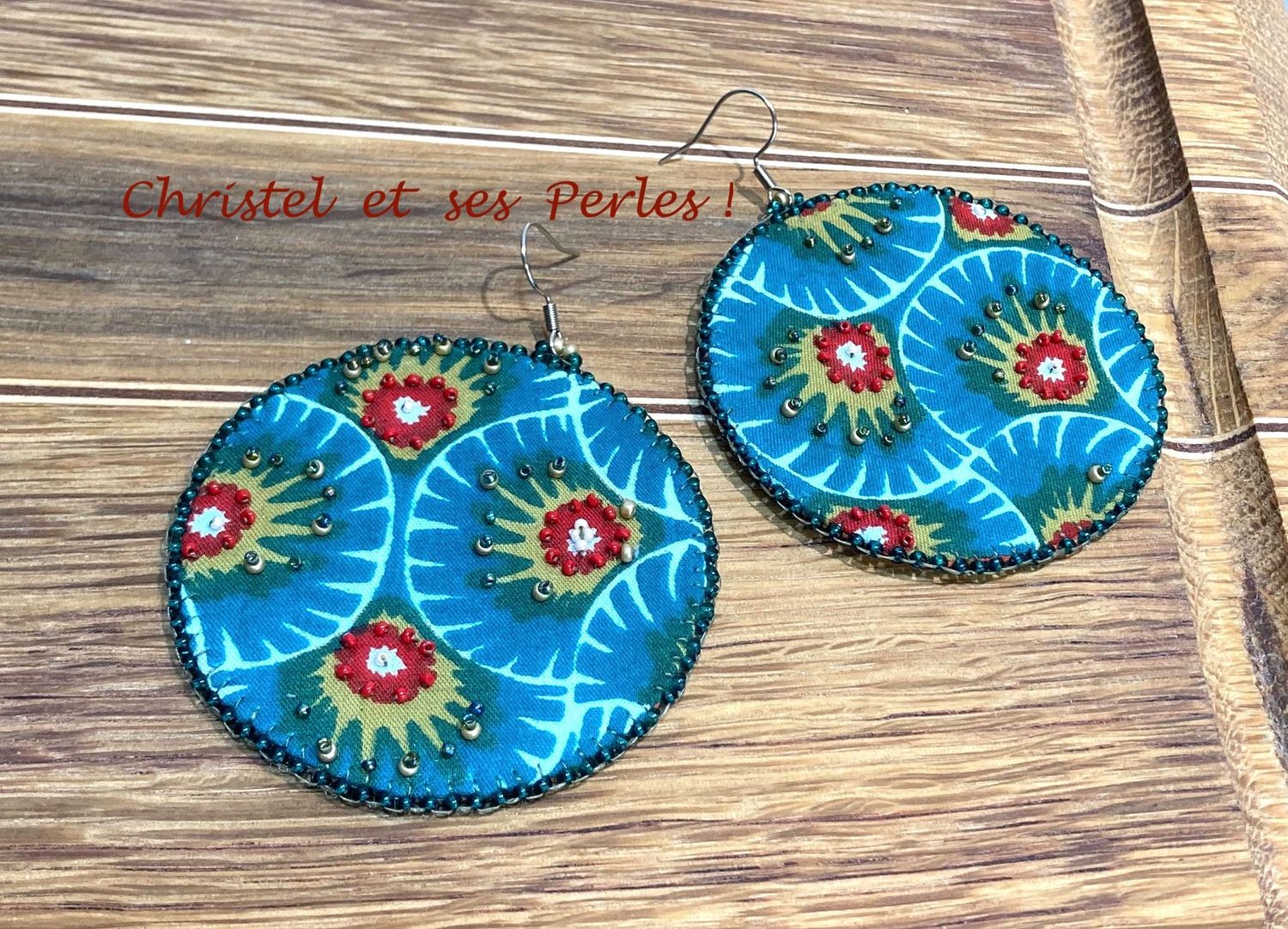 Boucles d'oreilles brodées tissu ethnique, taille XL
