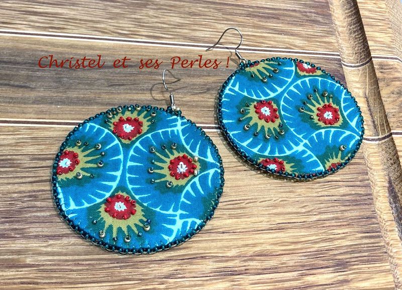 Boucles d'oreilles brodées tissu ethnique, taille XL