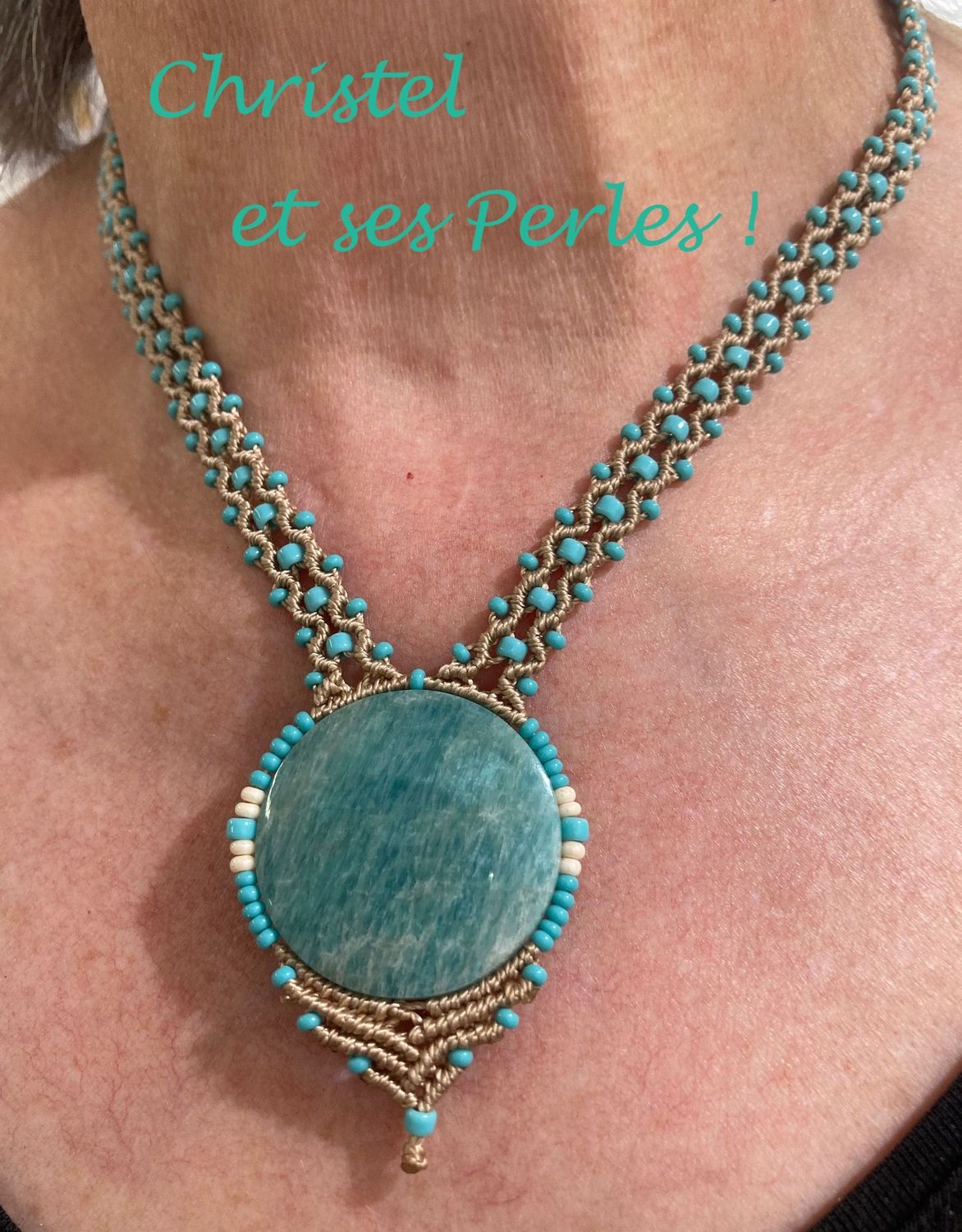 Collier macramé et Amazonite ronde