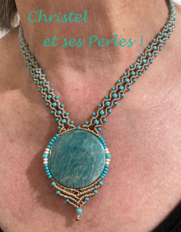Collier macramé et Amazonite ronde