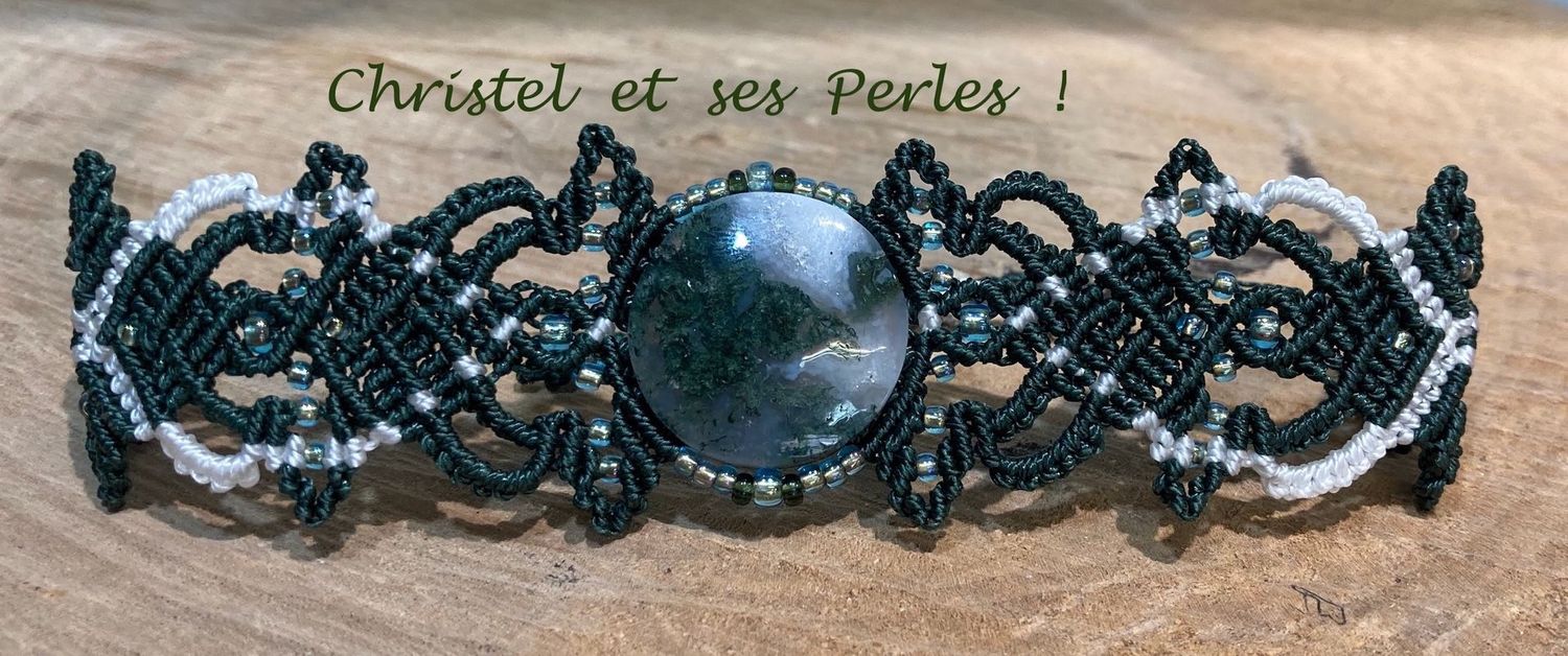 Bracelet macramé feuilles, et Agate mousse