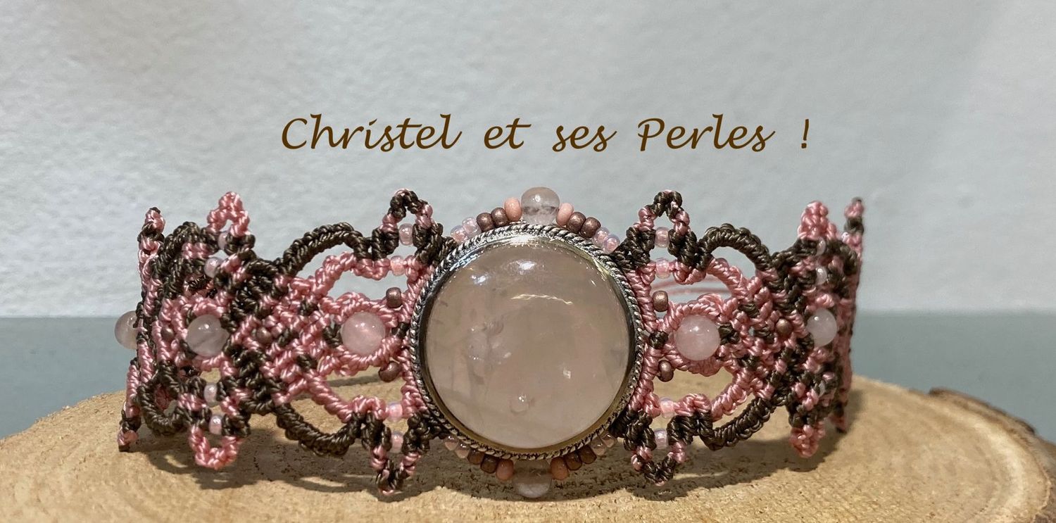 Bracelet macramé feuilles, et Quartz rose serti