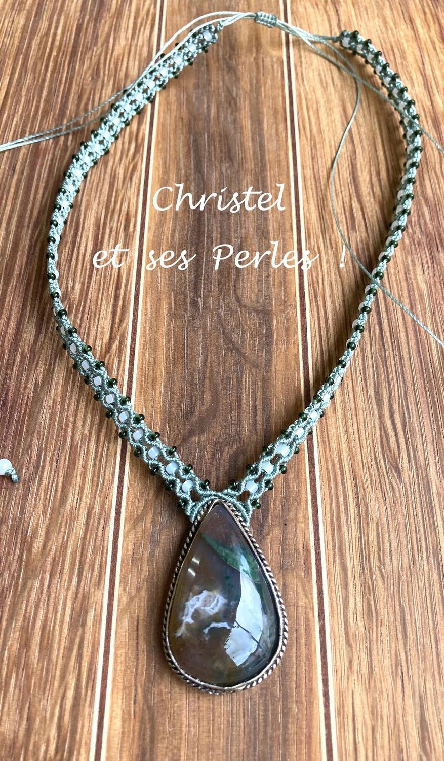 Collier macramé et Agate mousse