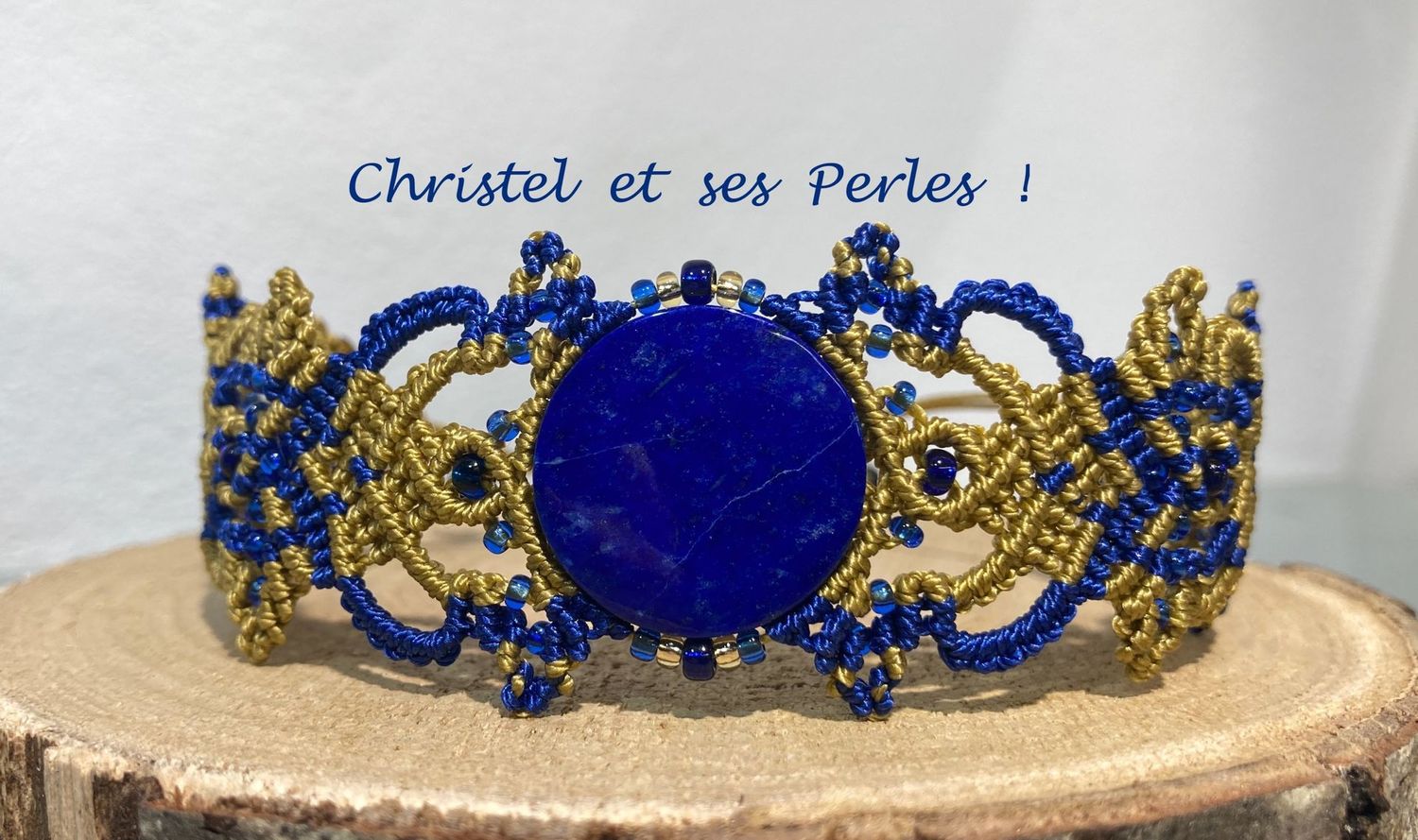 Bracelet macramé feuilles, et Lapis Lazuli rond