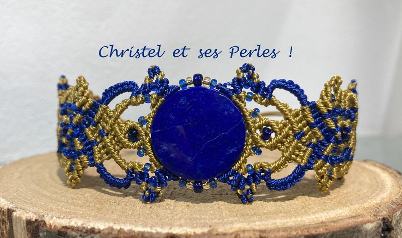 Bracelet macramé feuilles, et Lapis Lazuli rond