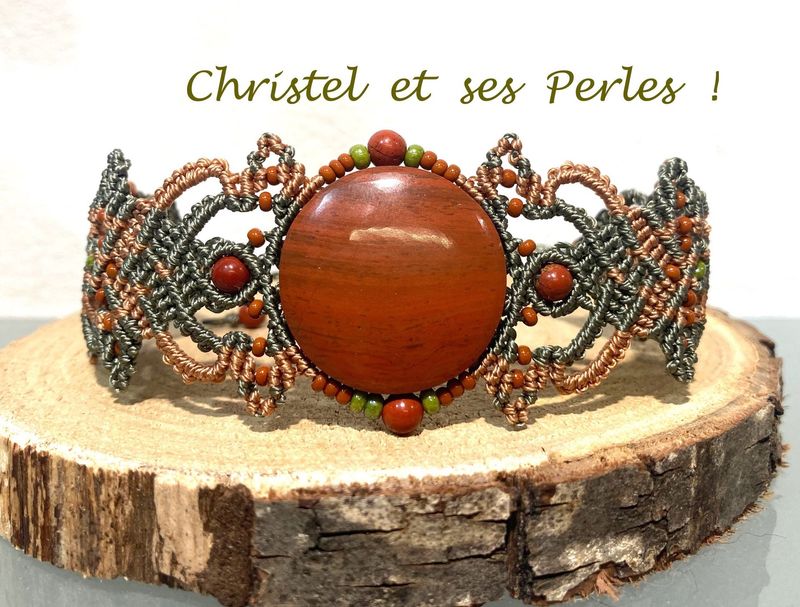 Bracelet macramé feuilles, et Jaspe rouge rond
