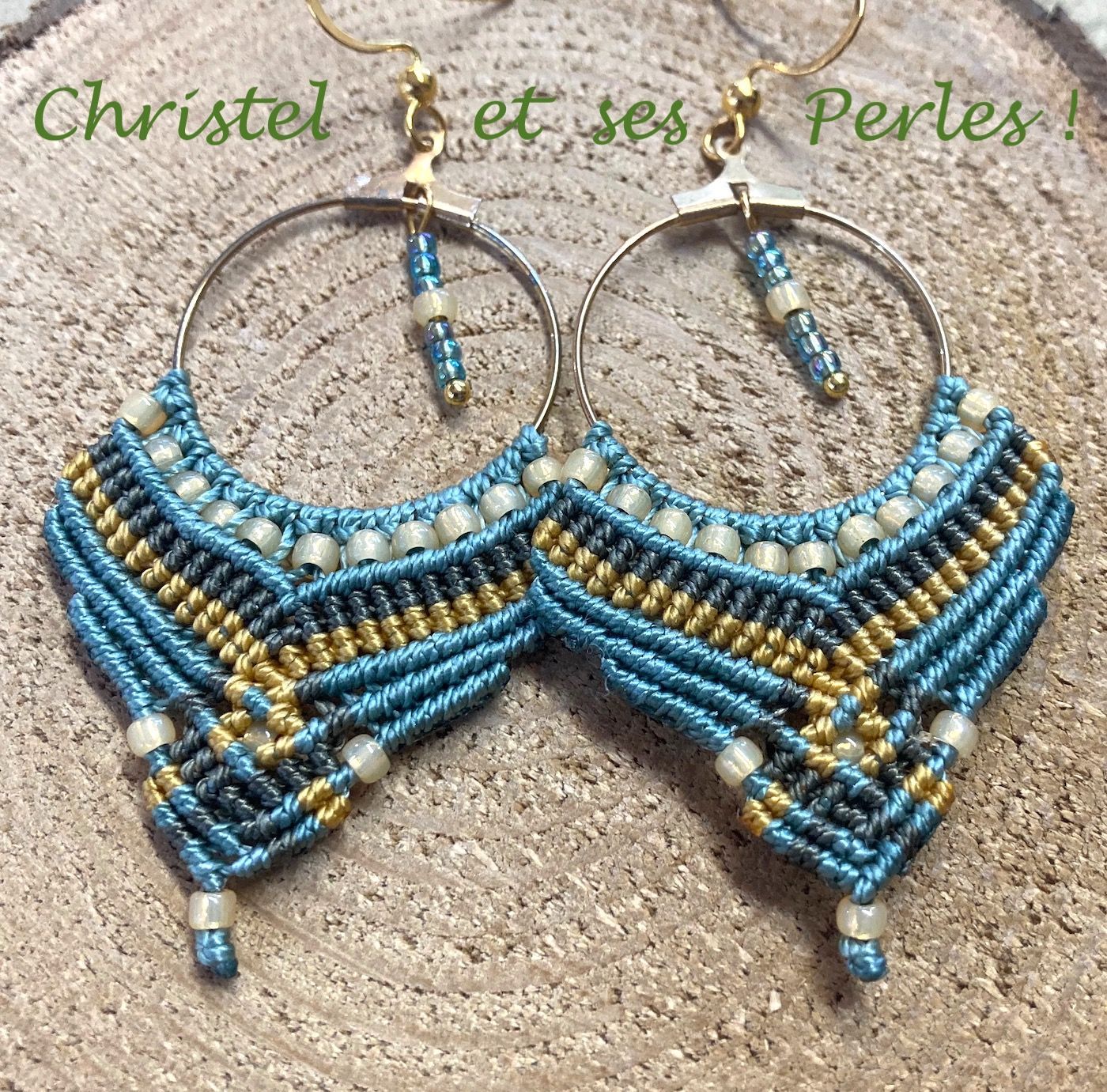 Boucles d'oreilles macramé créoles vertes