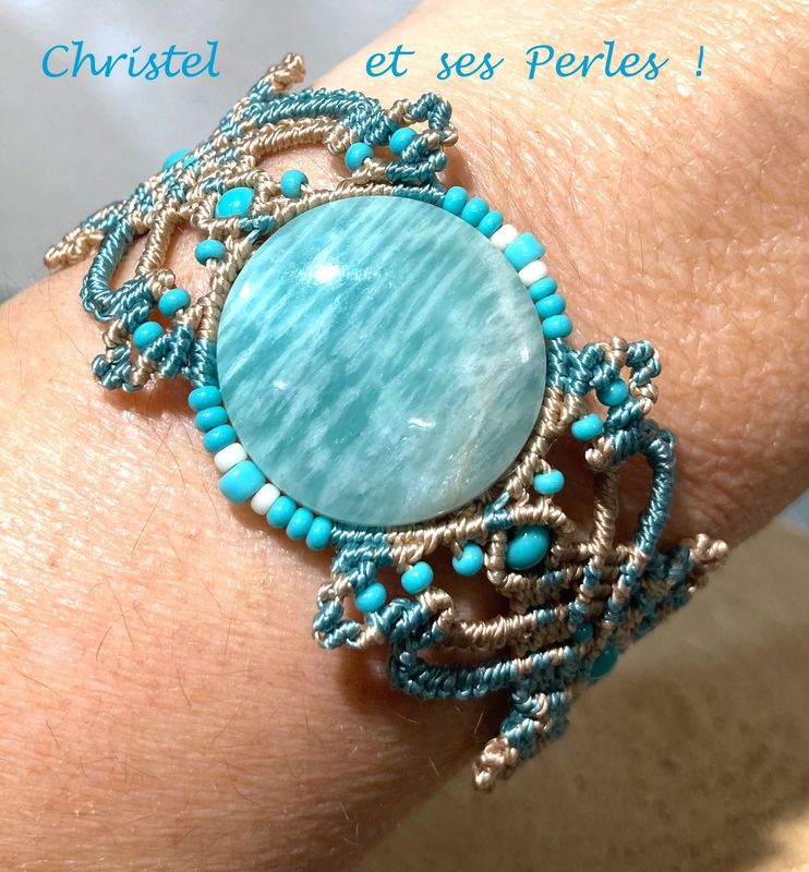 Bracelet macramé feuilles, et Amazonite ronde