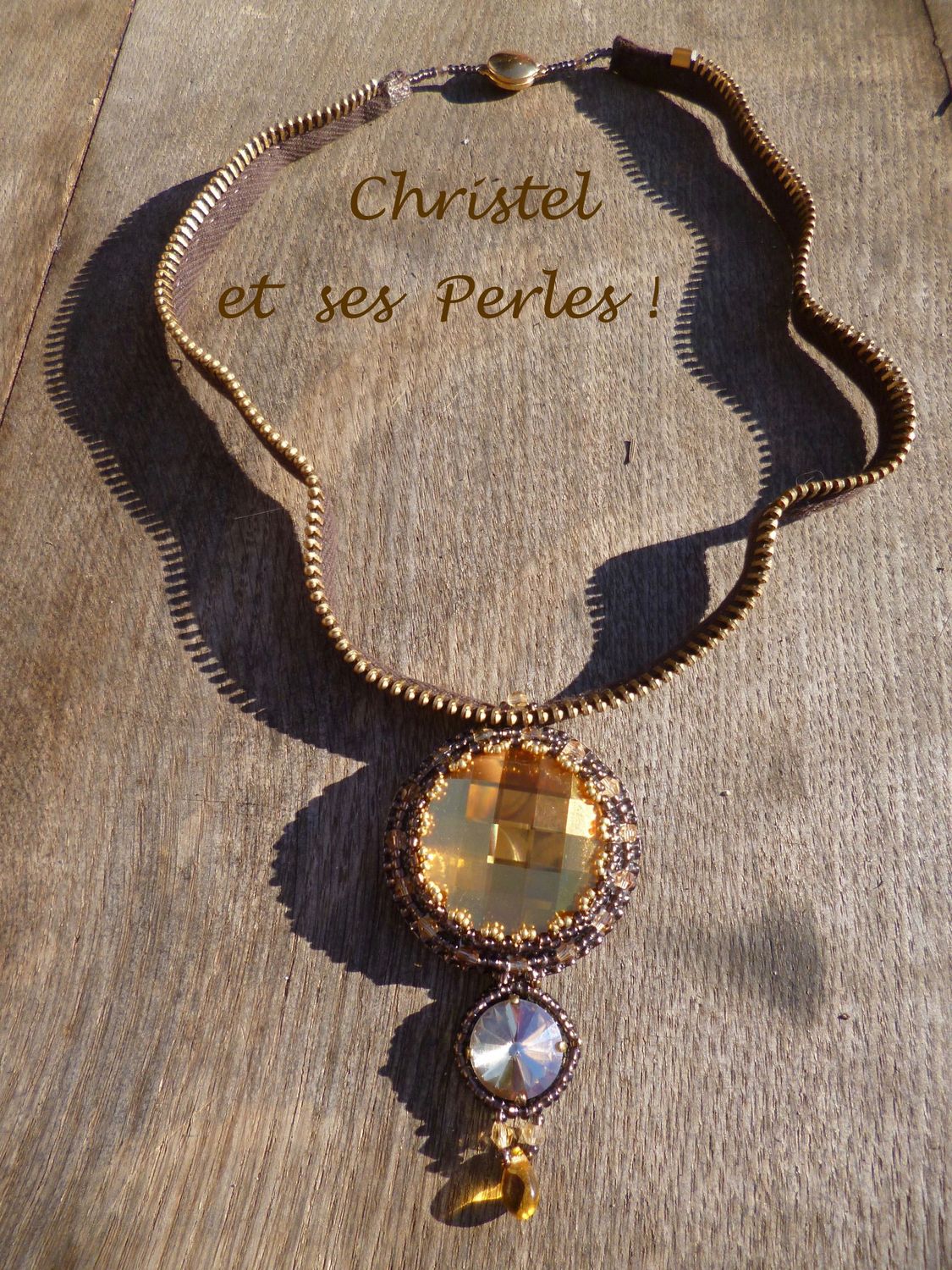 Collier Fermeture éclair et Cabochon verre faceté