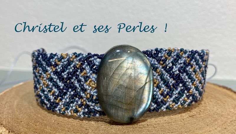 Bracelet macramé mixte et Labradorite bleue Bracelet macramé mixte et Labradorite bleue
