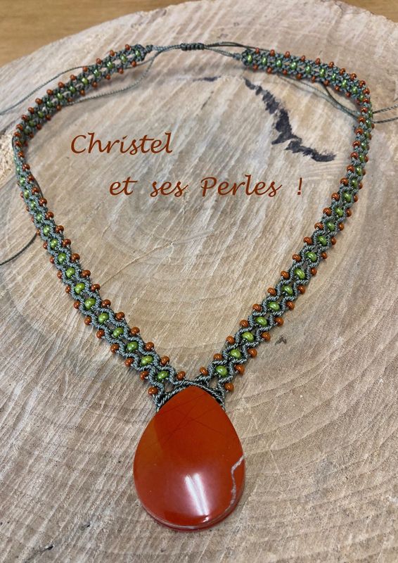 Collier macramé et Jaspe rouge
