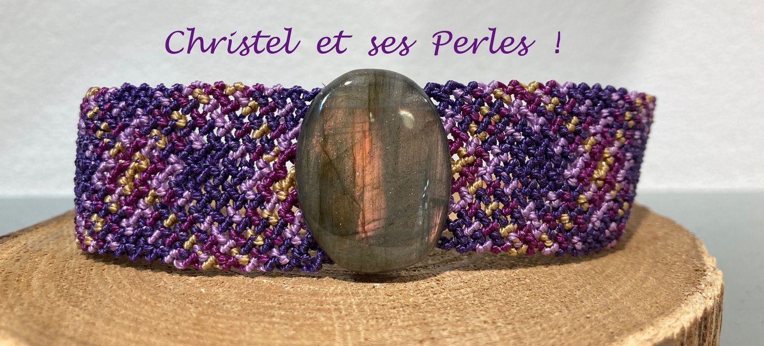 Bracelet macramé mixte et Labradorite violette Bracelet macramé mixte et Labradorite violette