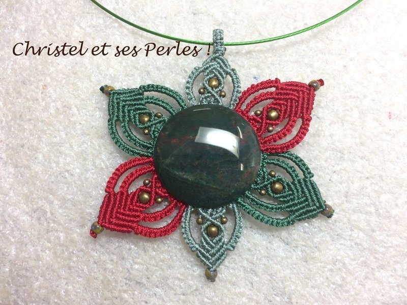 Pendentif macramé DESERT SUN fleur jaspe