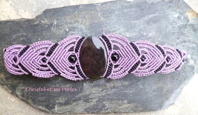 Bracelet macramé et Obsidienne reflets violets