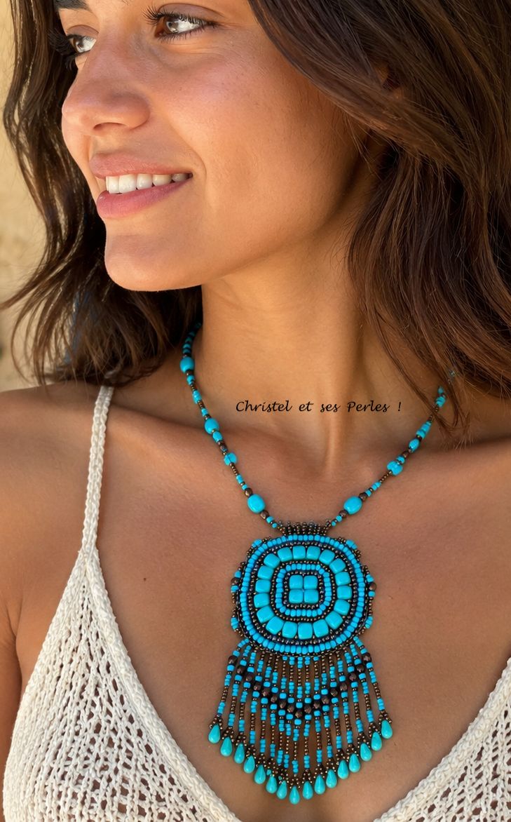 Collier perles Tila turquoise