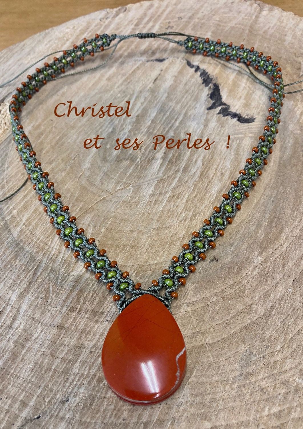 Collier macramé et Jaspe rouge