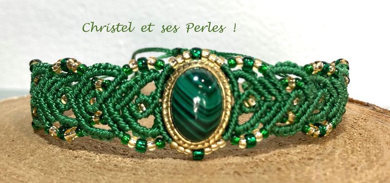 Bracelet macramé et Malachite sertie