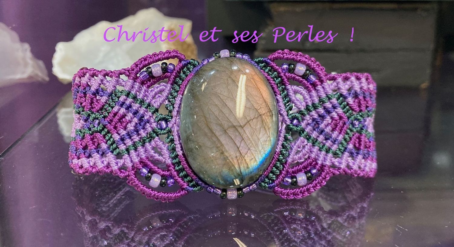 Bracelet collection ARCADIA : macramé et Labradorite reflets violets