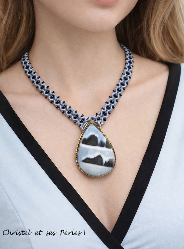 Collier macramé et Agate sertie