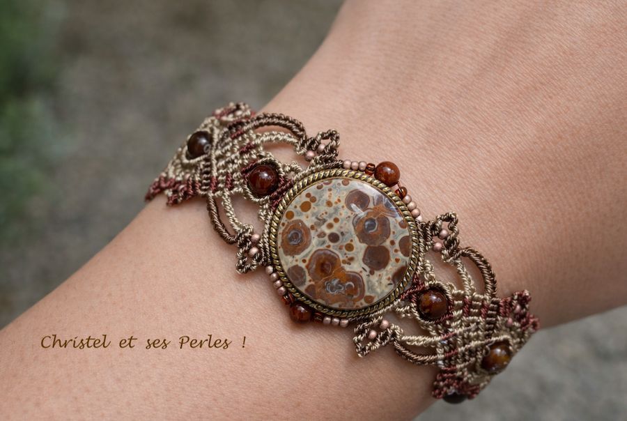 Bracelet macramé feuilles, et Jaspe orbiculaire rond