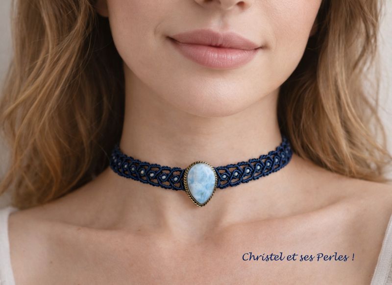 Collier ras de cou Larimar sertie