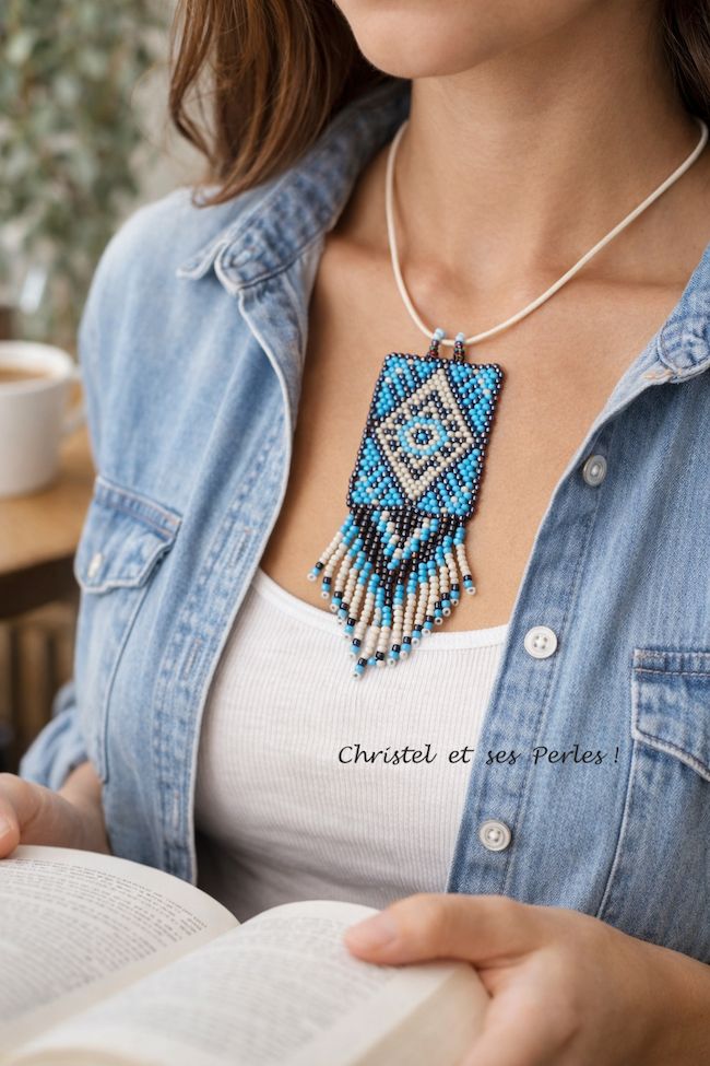 Sahale : Pendentif perlé style Navajo