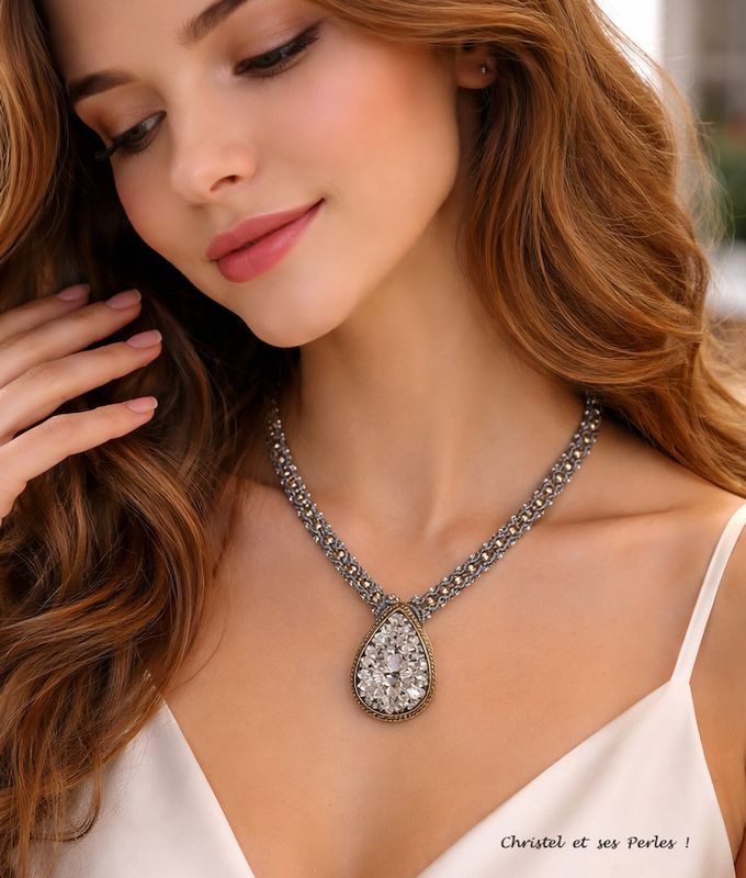 Collier macramé et Pyrite brute sertie