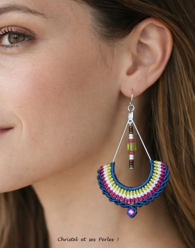 Boucles d'oreilles macramé et gouttes métal Boucles d'oreilles macramé et gouttes métal