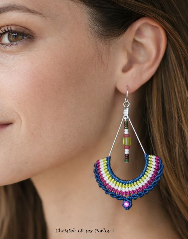 Boucles d'oreilles macramé et gouttes métal