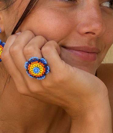 Bague fleur en perles