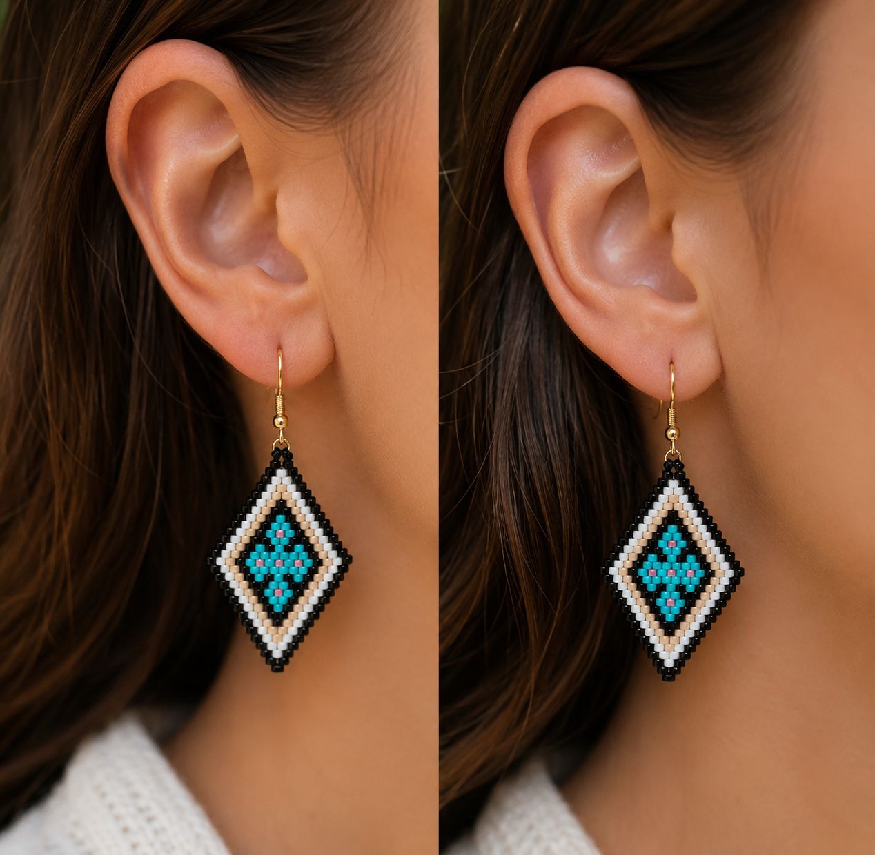 Boucles d'oreilles losanges perles