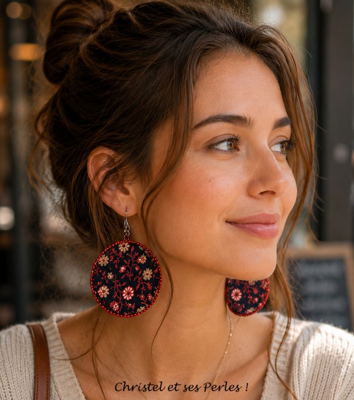 Boucles d'oreilles gouttes tissu floral