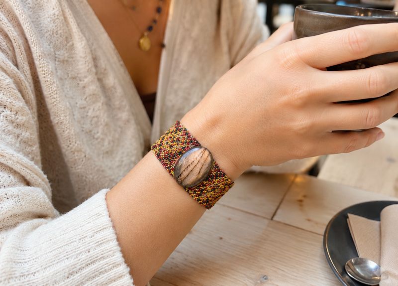 KILT : bracelet artisanal femme macramé avec pierre naturelle Labradorite