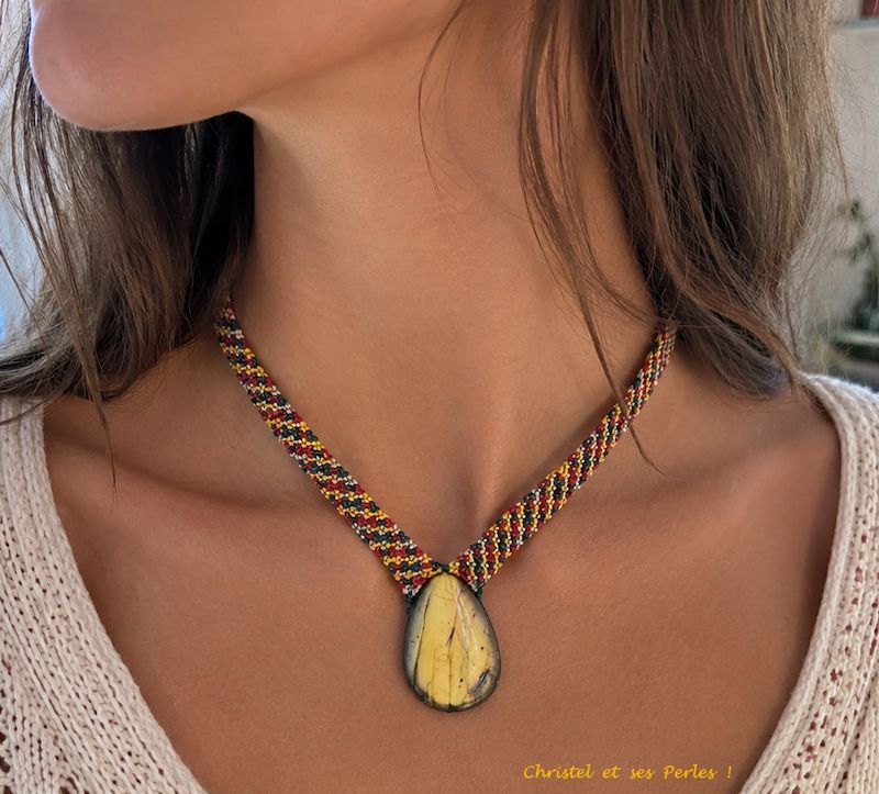 Collier multicolore et Labradorite vert/doré