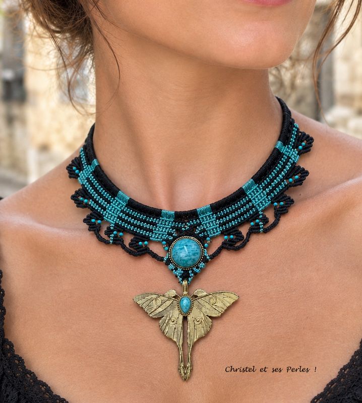 Faëlith : Plastron Papillon et Amazonite Faëlith : Plastron Papillon et Amazonite