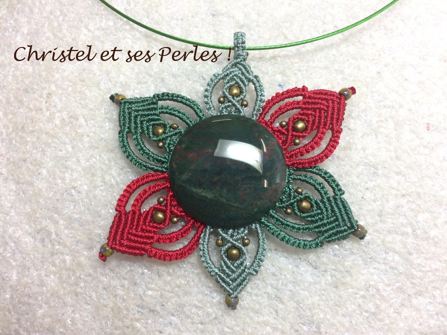 Pendentif macramé DESERT SUN fleur jaspe