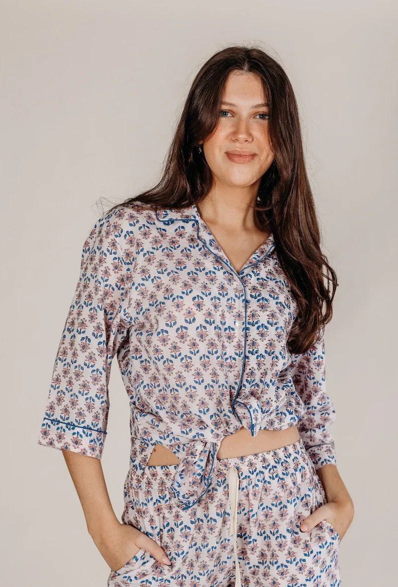 Cotton shorts and shirt pajamas, cute and comfortable cotton women&#39;s pajama sets, pajamas soft indian cotton loungewear, loose pajamas, shorts pajamas