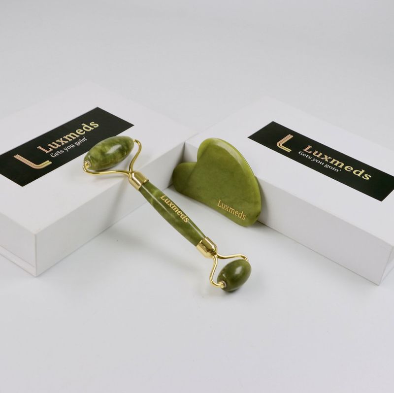 Luxmeds Original Jade Gua Sha and Roller Set
