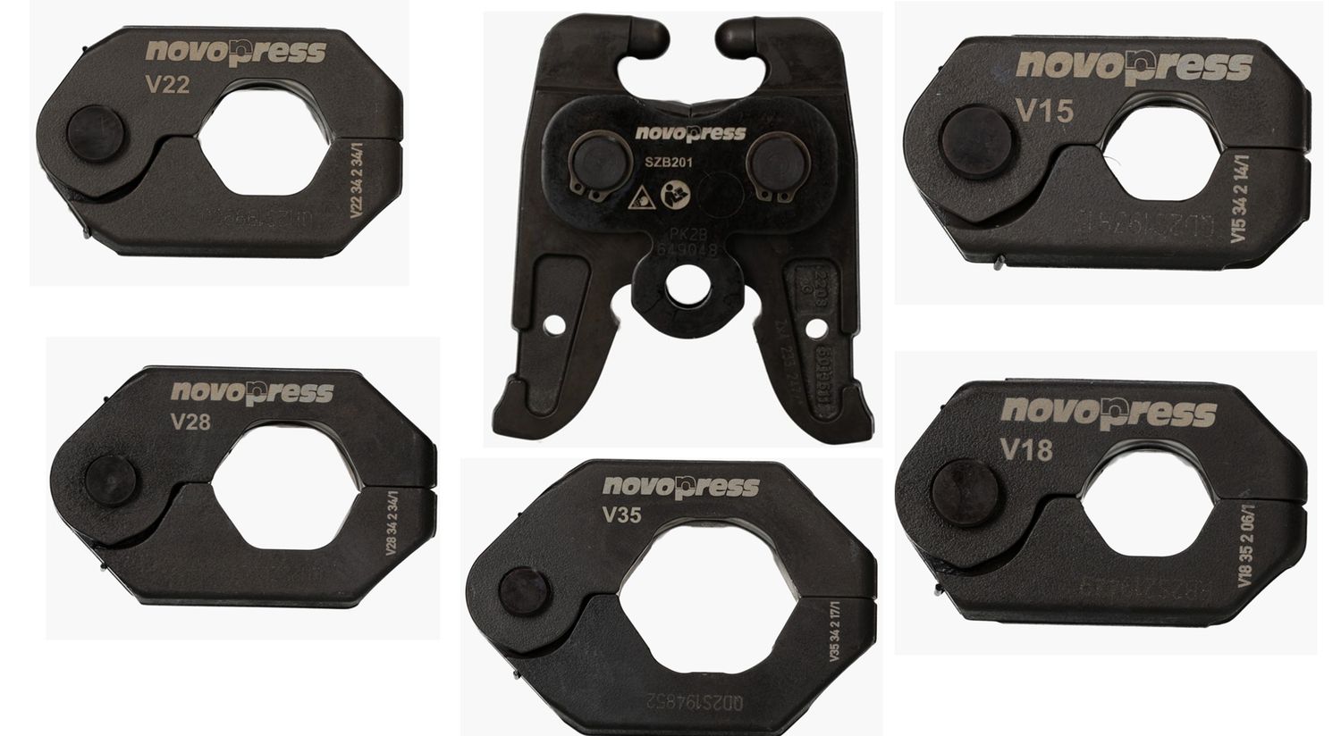 Zestaw obrotowe/wychylne pierścienie zaciskowe NOVOPRESS + adapter: SPR V15/V18/V22/V28/V35 SZB201 + walizka