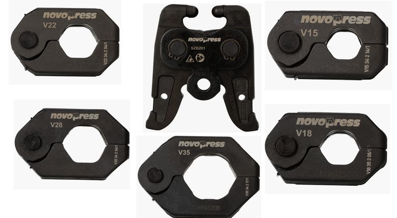 Zestaw obrotowe/wychylne pierścienie zaciskowe NOVOPRESS + adapter: SPR V15/V18/V22/V28/V35 SZB201 + walizka