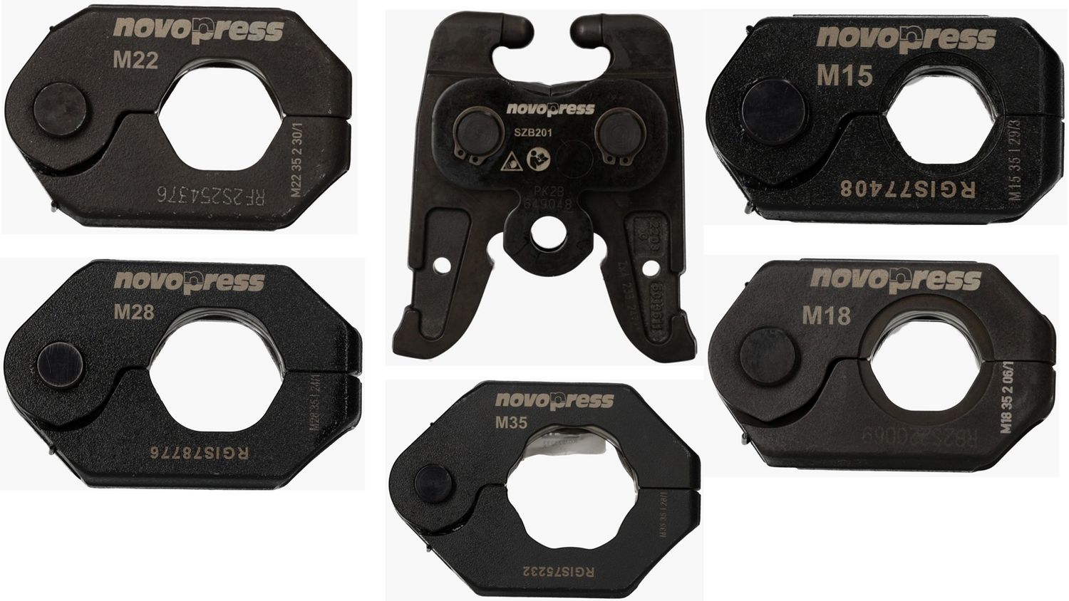 Zestaw obrotowe/wychylne pierścienie zaciskowe NOVOPRESS + adapter: SPR M15/M18/M22/M28/M35 SZB201 + walizka