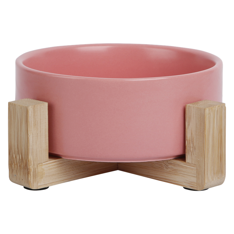 JV BON APPETIT - Keramische Voerbak Bamboe Stand - Roze