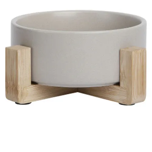 JV BON APPETIT - Keramische Voerbak Bamboe Stand - Grijs